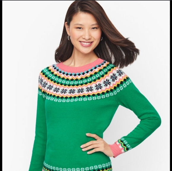 Talbots Sweaters - Talbots sweater ladies pink green camp fair isle size M nwt